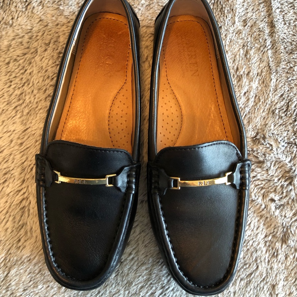 Ralph Lauren Black Leather Loafers, Size 7